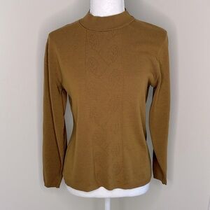 Southern Lady Tan Knit High Neck Patterned Sweater. Small